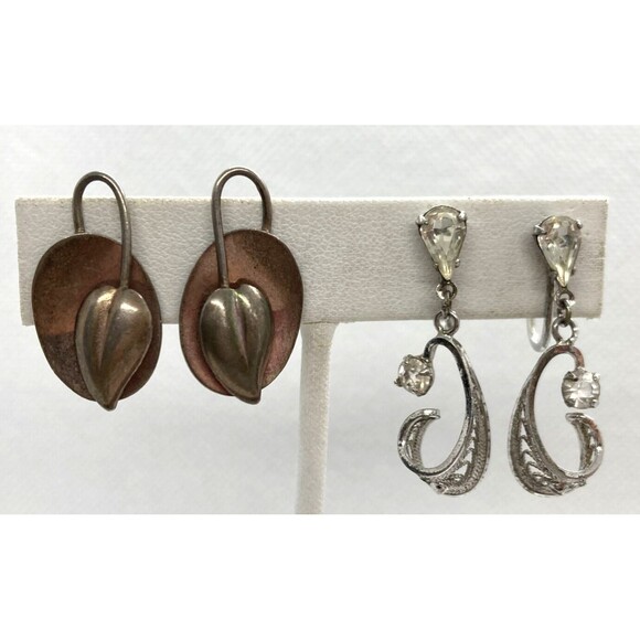 Vintage Lot of 2‎ Screw Back Earrings Sterling 925 Silver 8.2g Am Lee Rhinestone - Picture 1 of 8